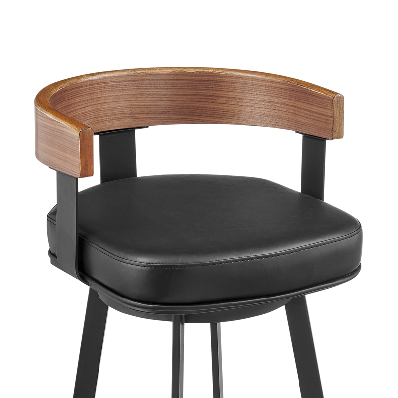 Idris Swivel Counter or Bar Stool in Metal with Walnut Finish and Faux Leather