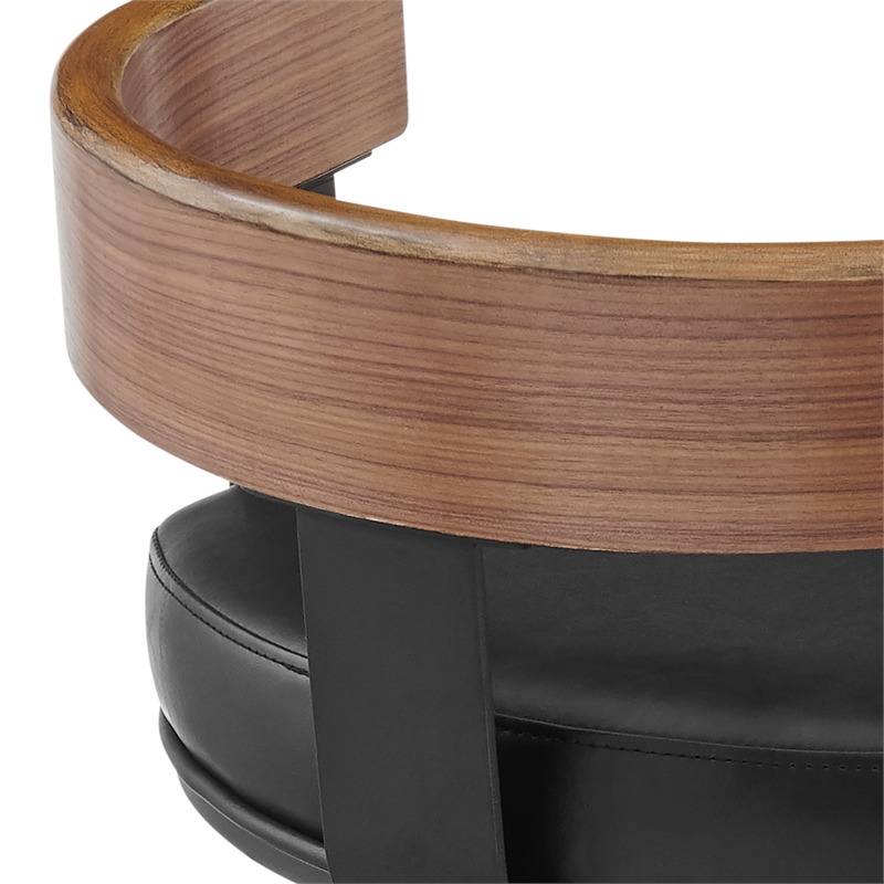Idris Swivel Counter or Bar Stool in Metal with Walnut Finish and Faux Leather