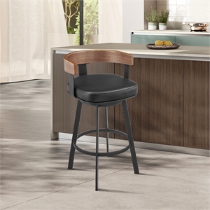 Idris Swivel Counter or Bar Stool in Metal with Walnut Finish and Faux Leather