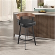 Idris Swivel Counter or Bar Stool in Metal with Walnut Finish and Faux Leather