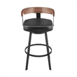 Idris Swivel Counter or Bar Stool in Metal with Walnut Finish and Faux Leather