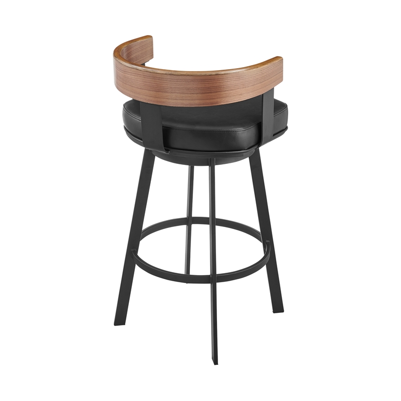Idris Swivel Counter or Bar Stool in Metal with Walnut Finish and Faux Leather