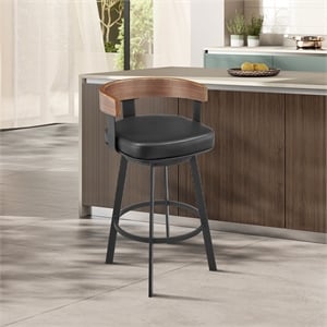 Idris Swivel Counter or Bar Stool in Metal with Walnut Finish and Faux Leather