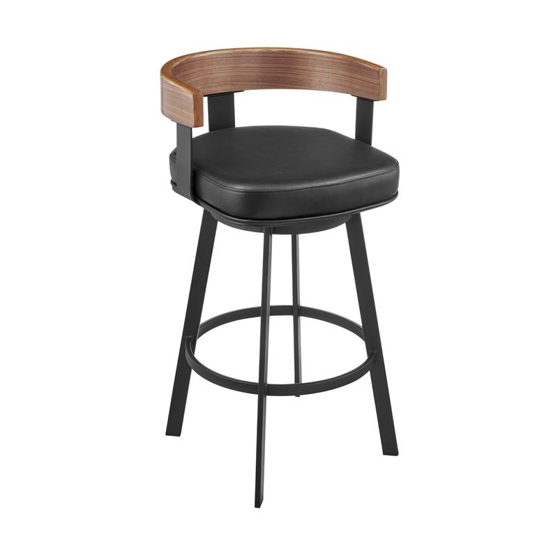 Idris Swivel Counter or Bar Stool in Metal with Walnut Finish and Faux Leather