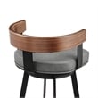 Idris Swivel Counter or Bar Stool in Metal with Walnut Finish and Faux Leather
