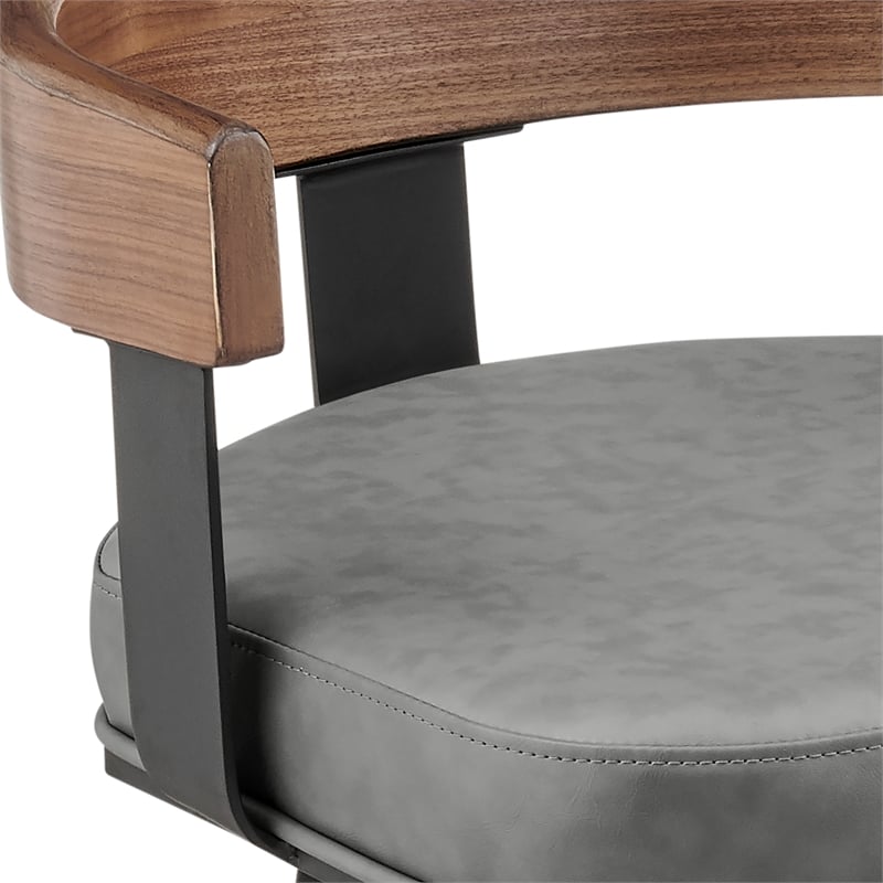 Idris Swivel Counter or Bar Stool in Metal with Walnut Finish and Faux Leather