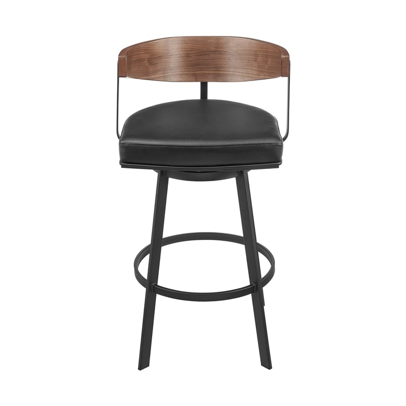 Lacey Swivel Counter or Bar Stool in Metal with Walnut Finish and Faux Leather