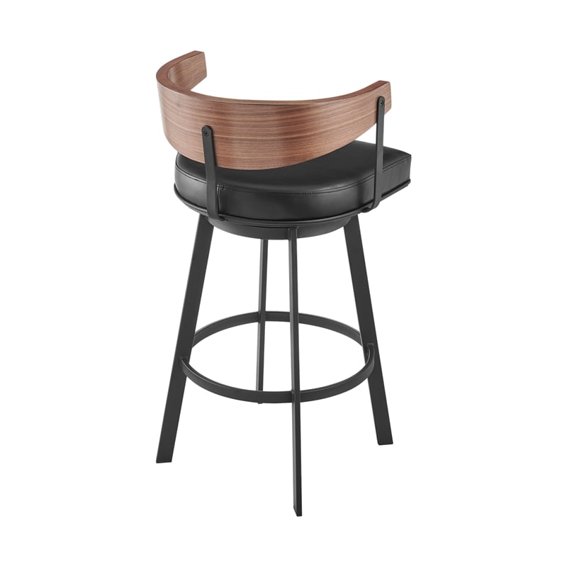 Lacey Swivel Counter or Bar Stool in Metal with Walnut Finish and Faux Leather