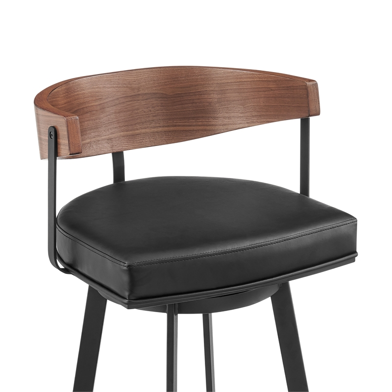 Lacey Swivel Counter or Bar Stool in Metal with Walnut Finish and Faux Leather