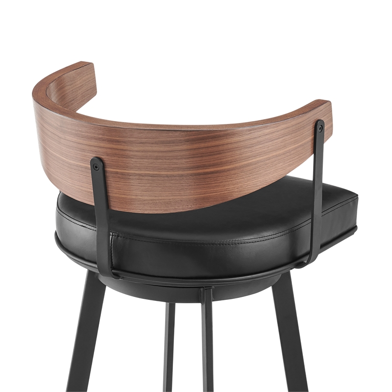 Lacey Swivel Counter or Bar Stool in Metal with Walnut Finish and Faux Leather