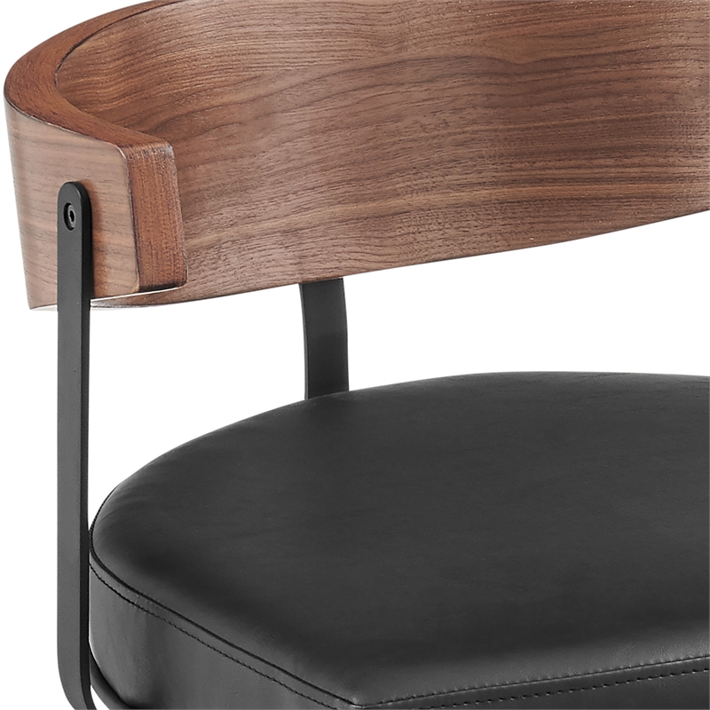 Lacey Swivel Counter or Bar Stool in Metal with Walnut Finish and Faux Leather
