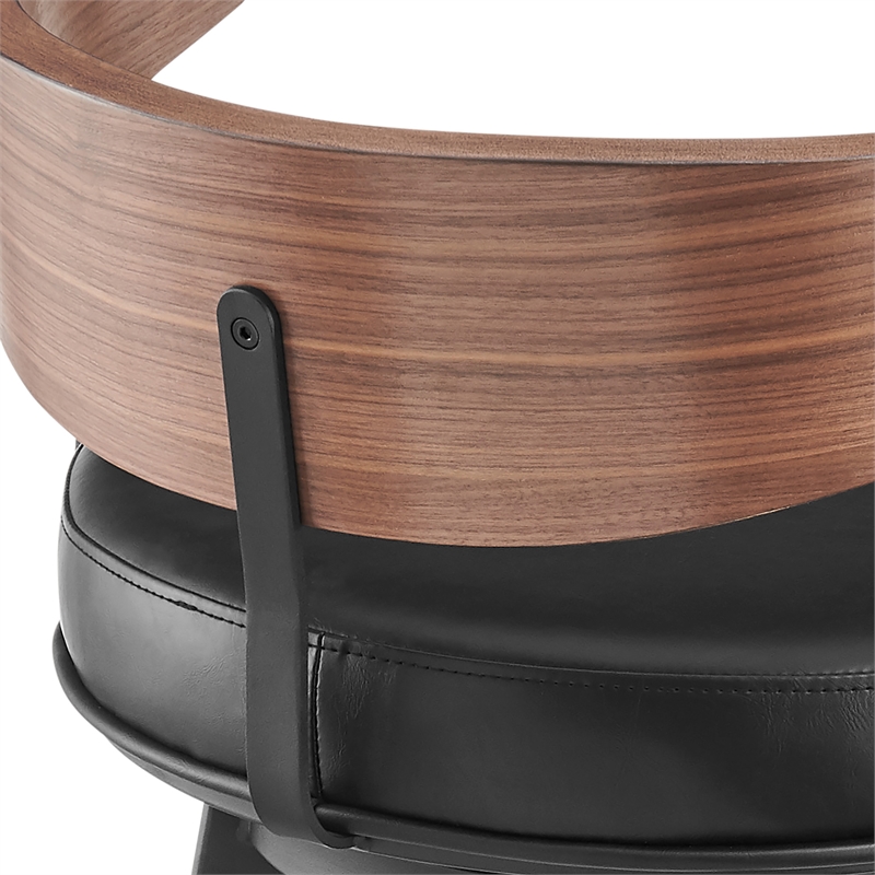 Lacey Swivel Counter or Bar Stool in Metal with Walnut Finish and Faux Leather