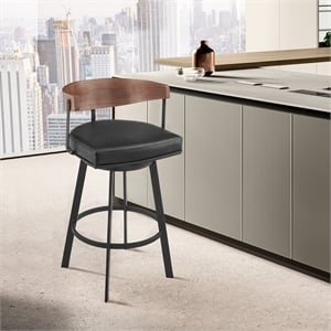Lacey Swivel Counter or Bar Stool in Metal with Walnut Finish and Faux Leather
