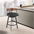 Lacey Swivel Counter or Bar Stool in Metal with Walnut Finish and Faux Leather