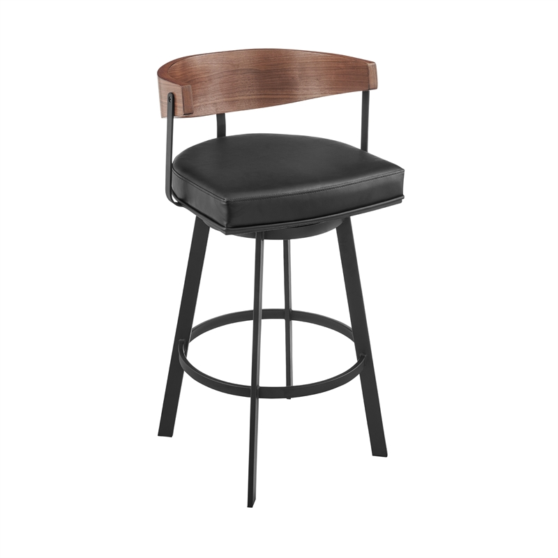 Lacey Swivel Counter or Bar Stool in Metal with Walnut Finish and Faux Leather