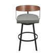 Lacey Swivel Counter or Bar Stool in Metal with Walnut Finish and Faux Leather