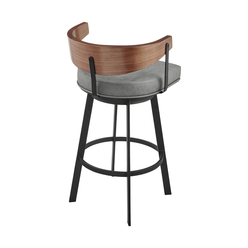 Lacey Swivel Counter or Bar Stool in Metal with Walnut Finish and Faux Leather