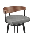 Lacey Swivel Counter or Bar Stool in Metal with Walnut Finish and Faux Leather