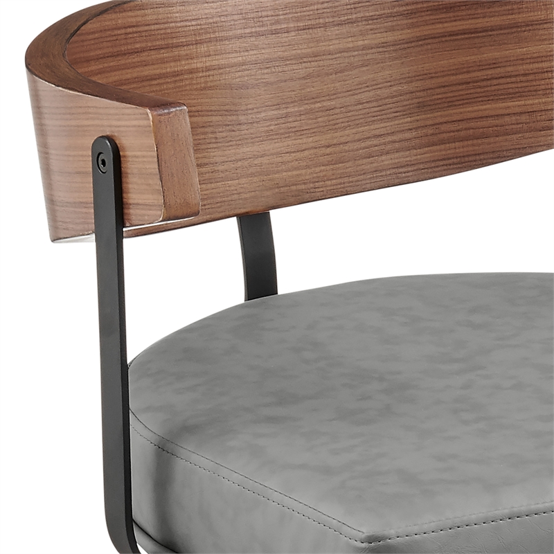 Lacey Swivel Counter or Bar Stool in Metal with Walnut Finish and Faux Leather