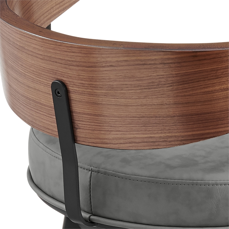 Lacey Swivel Counter or Bar Stool in Metal with Walnut Finish and Faux Leather