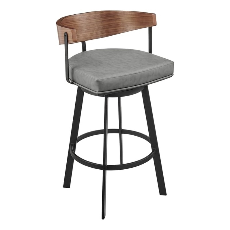 Lacey Swivel Counter or Bar Stool in Metal with Walnut Finish and Faux Leather