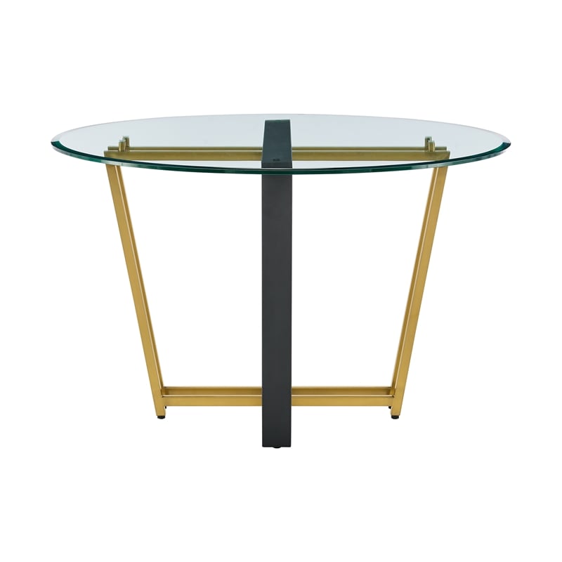 Devi Round Dining Table  Black Iron Base with Glass Tabletop