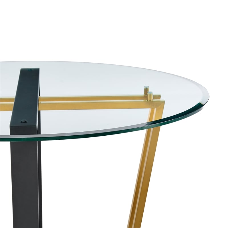 Devi Round Dining Table  Black Iron Base with Glass Tabletop