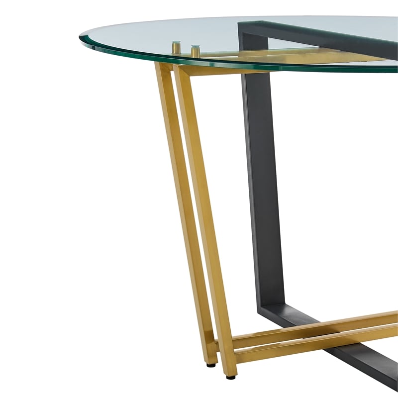 Devi Round Dining Table  Black Iron Base with Glass Tabletop