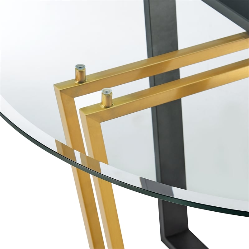 Devi Round Dining Table  Black Iron Base with Glass Tabletop
