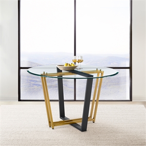 Devi Round Dining Table  Black Iron Base with Glass Tabletop
