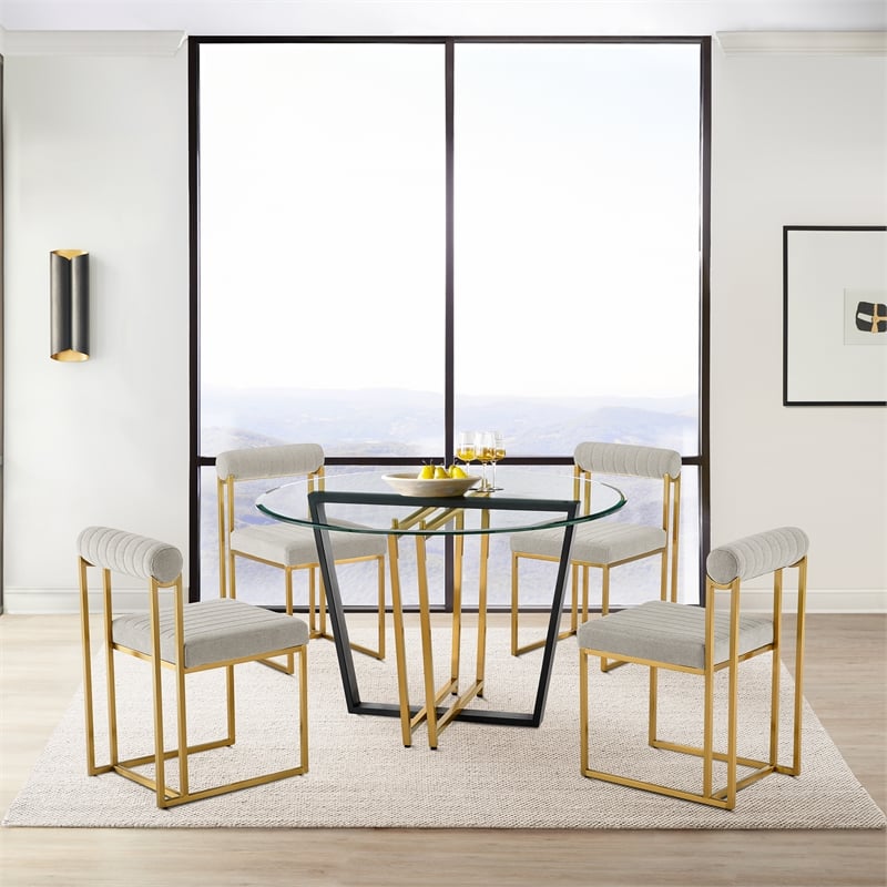 Devi Round Dining Table  Black Iron Base with Glass Tabletop