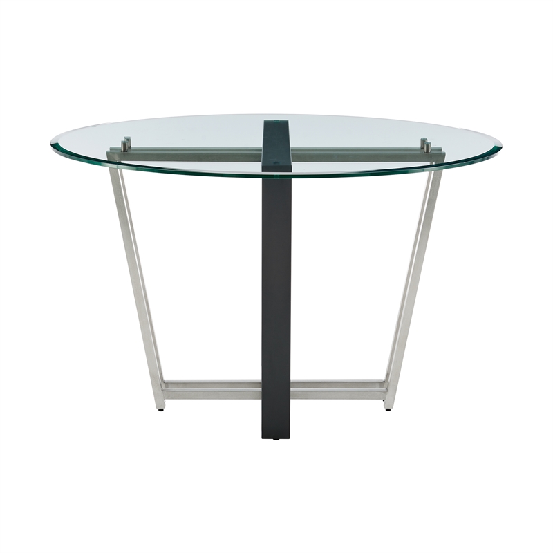 Devi Round Dining Table  Black Iron Base with Glass Tabletop