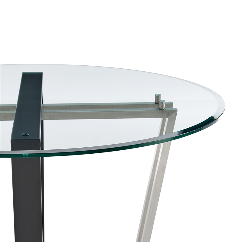 Devi Round Dining Table  Black Iron Base with Glass Tabletop