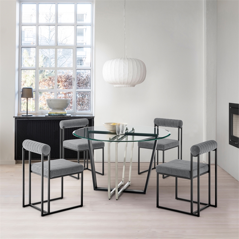 Devi Round Dining Table  Black Iron Base with Glass Tabletop