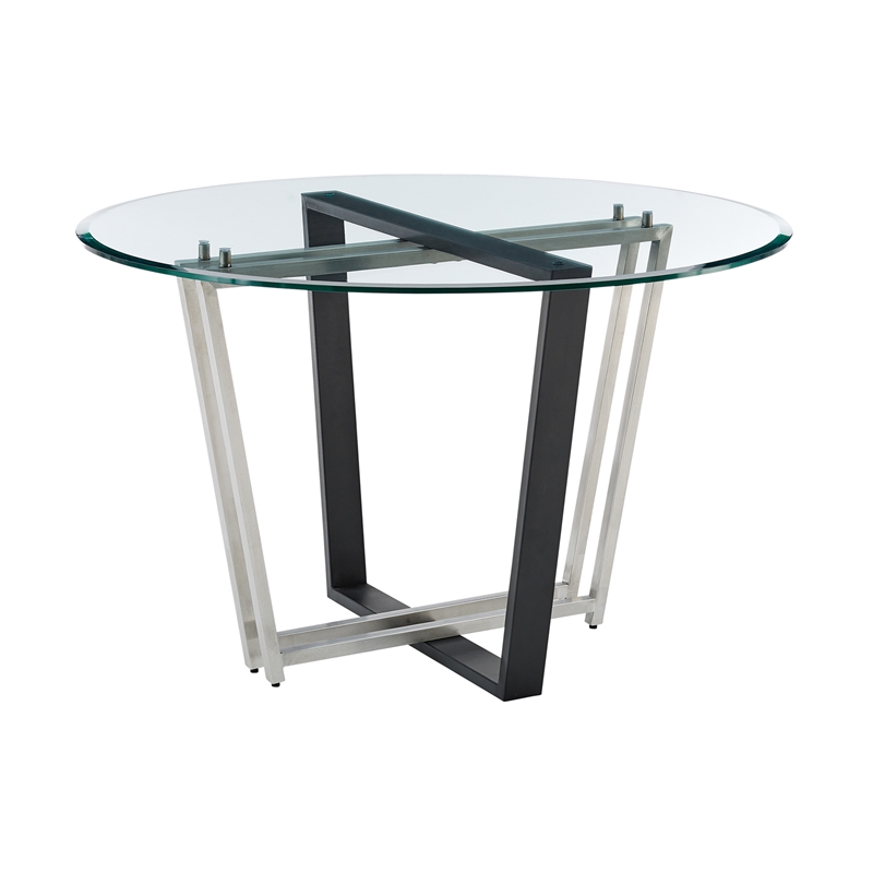 Devi Round Dining Table  Black Iron Base with Glass Tabletop