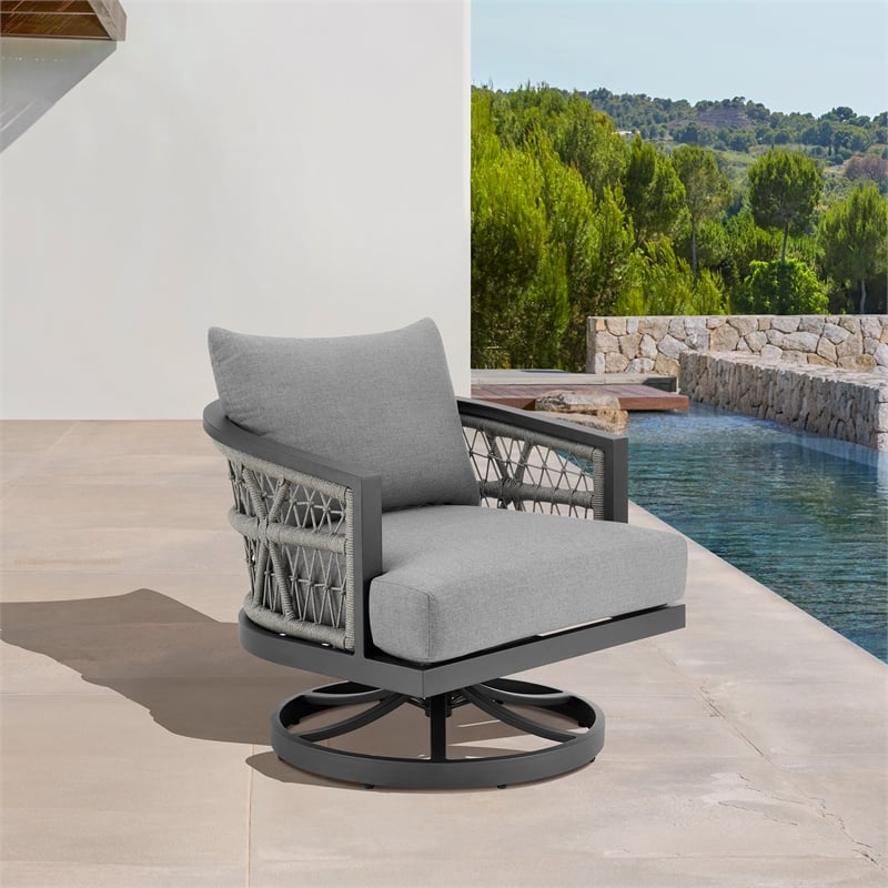 Zella Outdoor Patio Swivel Armchair in Aluminum