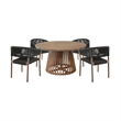 Escondido Doris Outdoor 5 Piece Round Dining Set in Eucalyptus and Black Rope