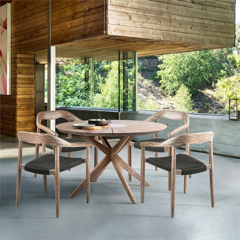Oasis Santo Outdoor 5 Piece Round Dining Set in Eucalyptus and Charcoal Rope
