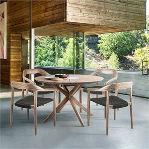 Oasis Santo Outdoor 5 Piece Round Dining Set in Eucalyptus and Charcoal Rope