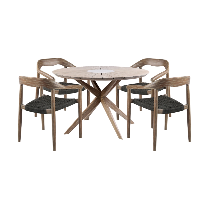 Oasis Santo Outdoor 5 Piece Round Dining Set in Eucalyptus and Charcoal Rope
