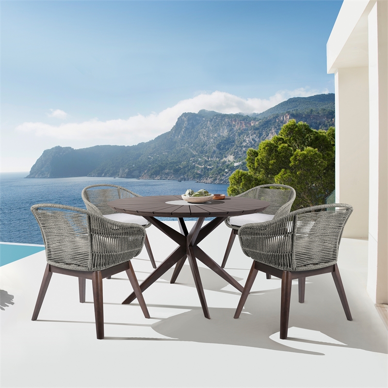 Oasis Tutti Frutti Outdoor 5 Piece Round Dining Set with Gray Rope and Cushions
