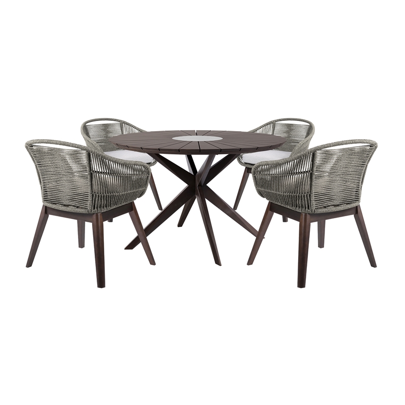 Oasis Tutti Frutti Outdoor 5 Piece Round Dining Set with Gray Rope and Cushions