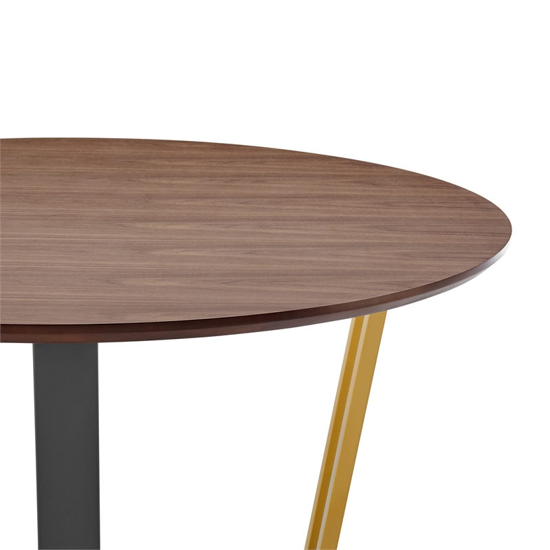 joana round dining table black iron base with walnut tabletop