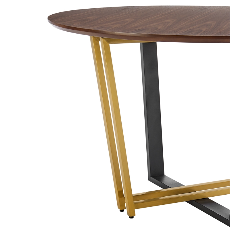 joana round dining table black iron base with walnut tabletop