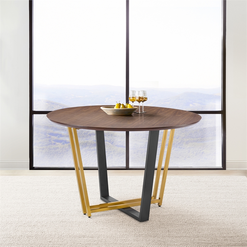Joana Round Dining Table Black Iron Base with Walnut Tabletop