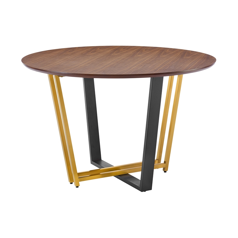 joana round dining table black iron base with walnut tabletop