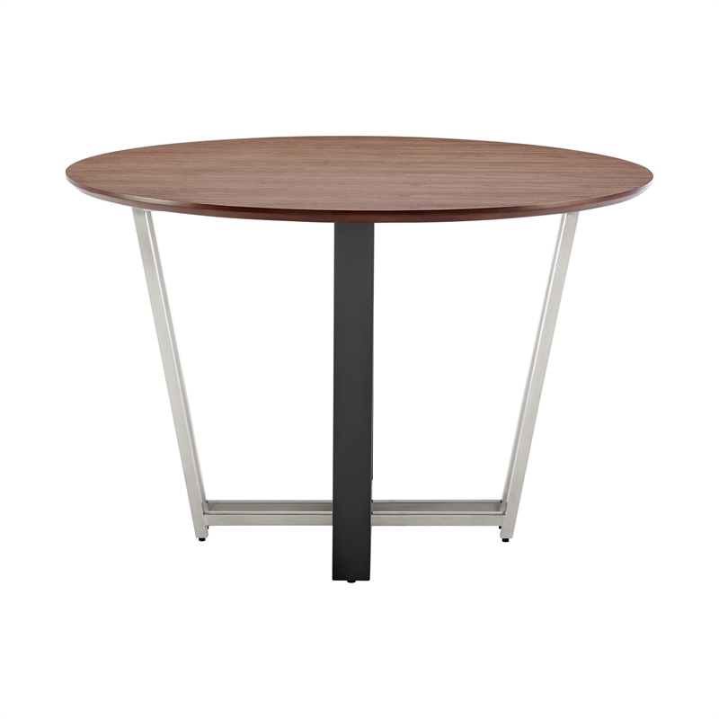 Joana Round Dining Table  Black Iron Base with Walnut Tabletop