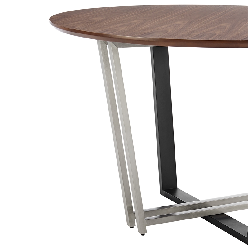 Joana Round Dining Table  Black Iron Base with Walnut Tabletop