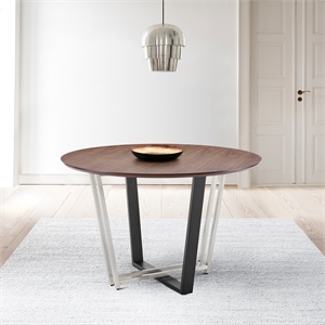 Joana Round Dining Table  Black Iron Base with Walnut Tabletop