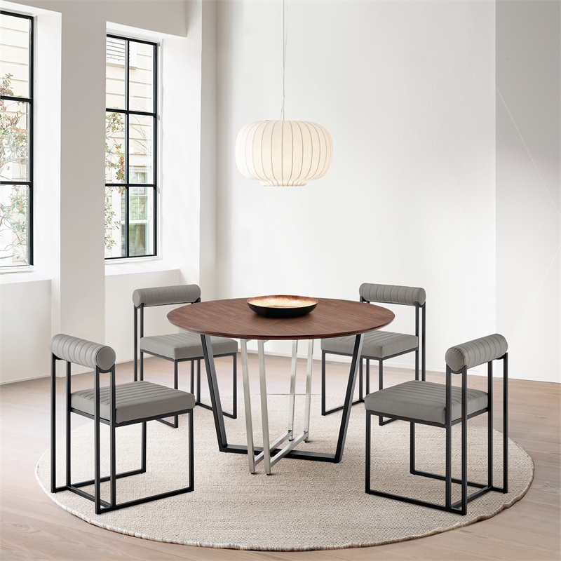 Joana Round Dining Table  Black Iron Base with Walnut Tabletop